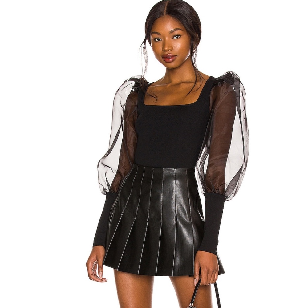 Alice and Olivia pleated vegan mini skirt